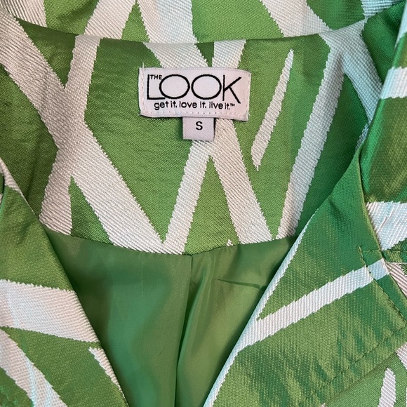 The Look Open Front Textured Lattice Look Coat Green Apple & White Small NWOT - Picture 9 of 12